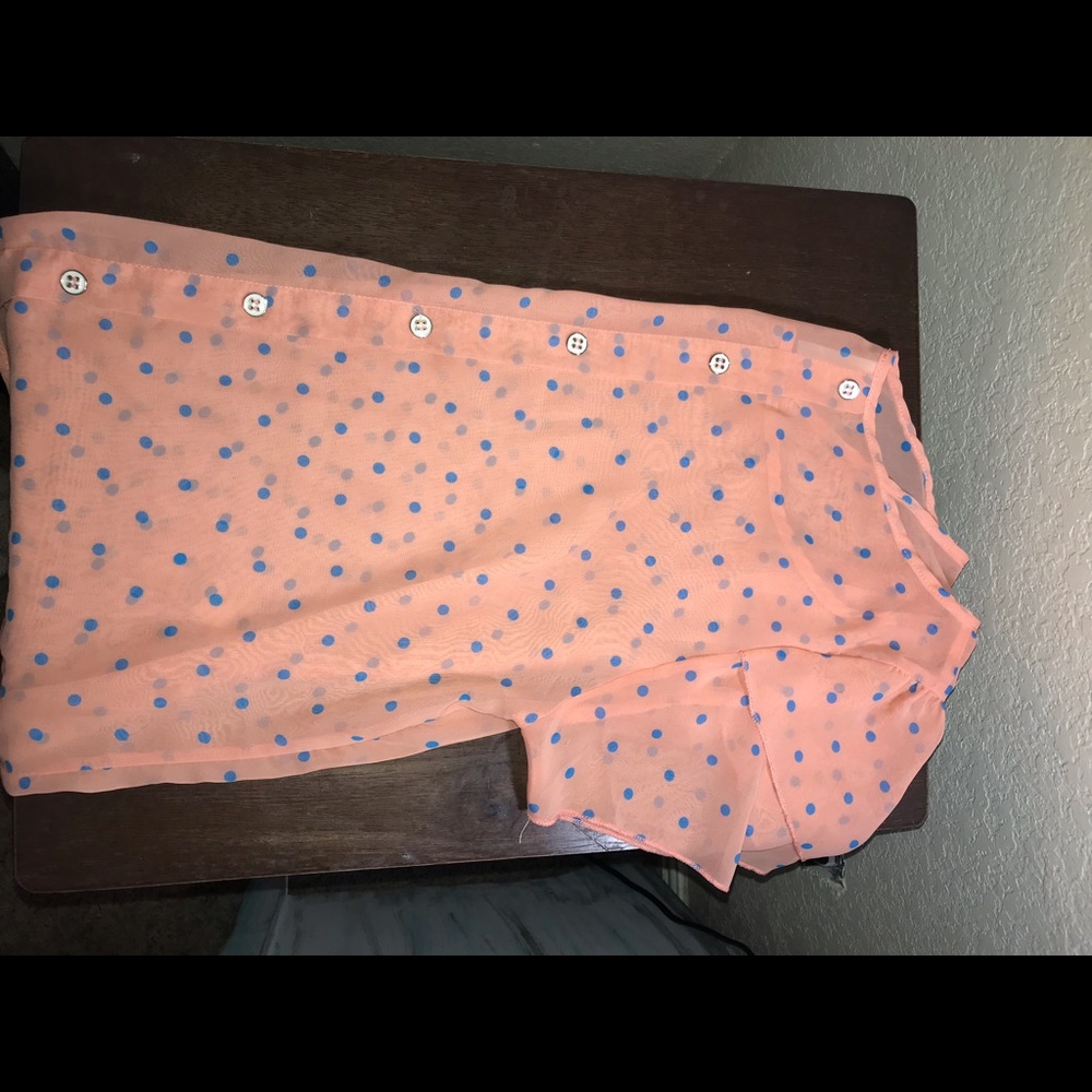 polka-dot button down back see through blouse